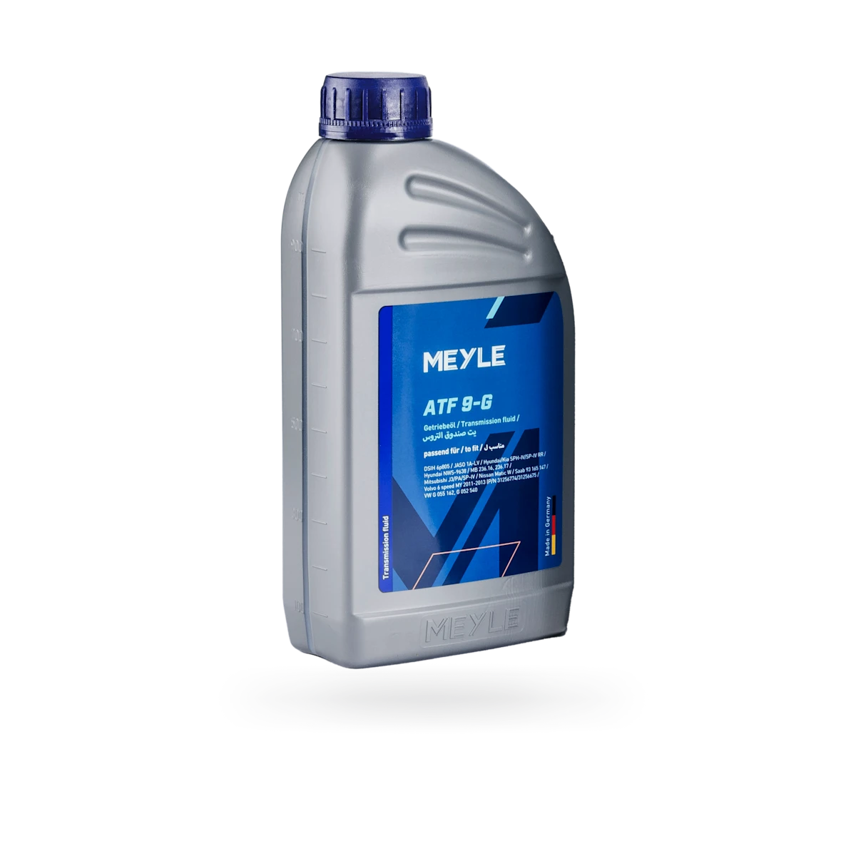Photo of a MEYLE transmission oil bottle.